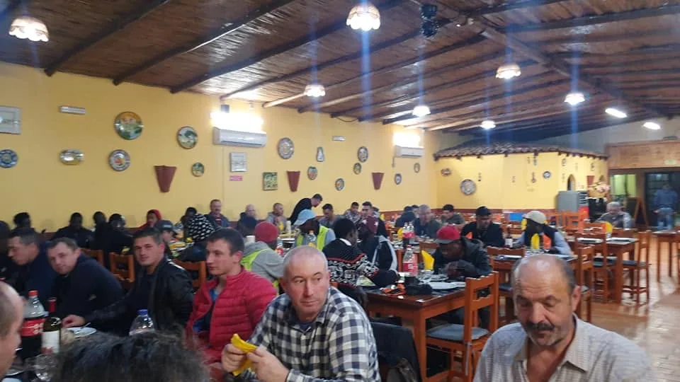 Colegas à conversa durante o jantar da equipa